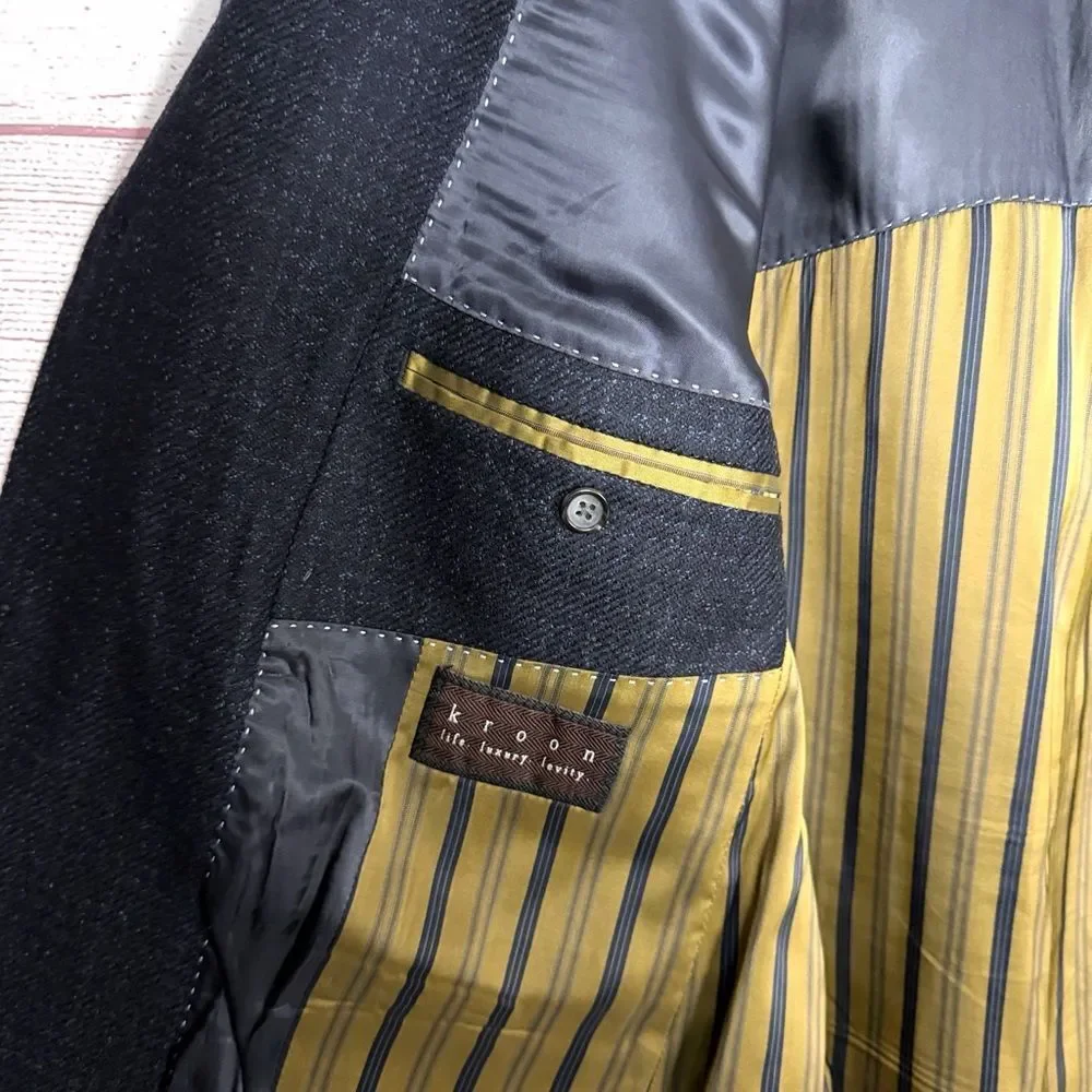 Kroon Wool Cashmere Sport Coat Blazer 3 Button Double Vent Dark Navy 44R